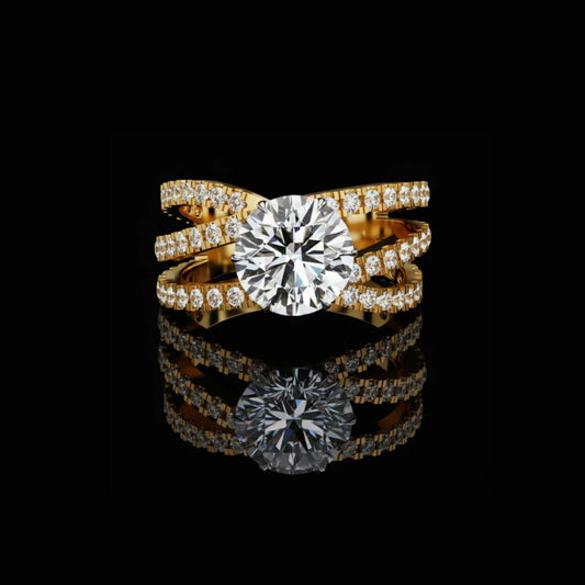 0.82 CT Multi Row Round Moissanite Diamond Ring with Pave Detailing Premium Design by Ivevar Luxury