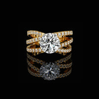 Round Cut Split Shank Pave Moissanite Diamond Engagement Ring Triple Row Band