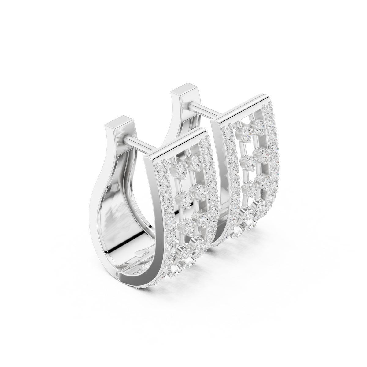 Openwork Lattice Multi Row Lab Grown Diamond Wide Huggie Earrings