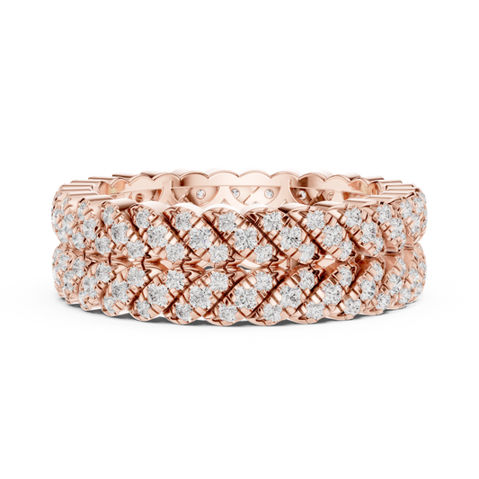 Round Cut Triple Row Woven Lab Grown Diamond Eternity Band Ring