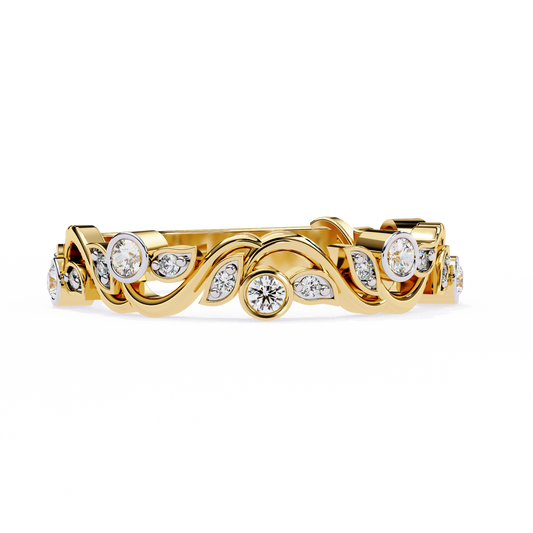 Round Lab Grown Bezel Set Diamond Vine Design Band
