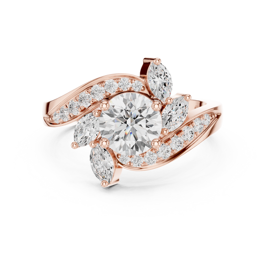 Unique Style Floral Round Moissanite Diamond Anniversary Ring