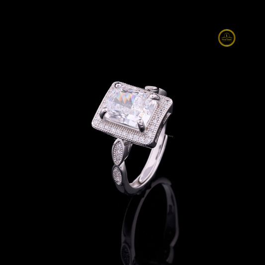 Radiant Cut Halo Ring with Marquise Leaf Lab Diamond Band