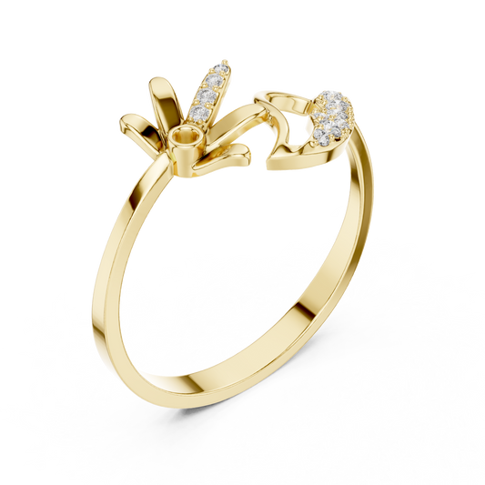 Floral Vine Moissanite Diamond Open Ring with Pave Leaf Accent