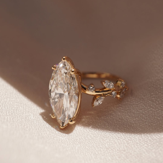 Nature Inspired Marquise Lab Grown Ring With Leaf Accent