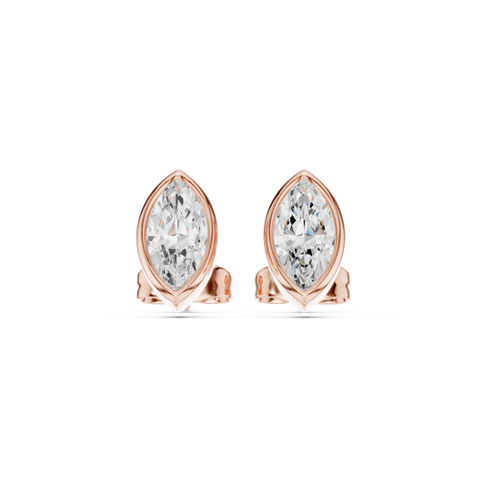 Minimal Marquise Bezel Lab Diamond Stud Earrings with Elongated Navette Silhouette