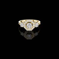 0.51 CT Octavia Halo Octagonal Moissanite Diamond Halo Ring with Side Accents