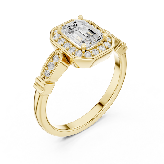 Emerald Cut Moissanite Diamond Halo Wedding Ring For Women