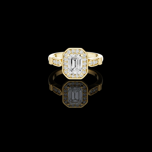 Emerald Cut Lab Diamond Halo Wedding Ring For Women