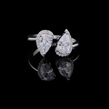 1.00 CT Double Pear Cut Moissanite Diamond Open Halo Ring in Modern Teardrop Statement Jewelry