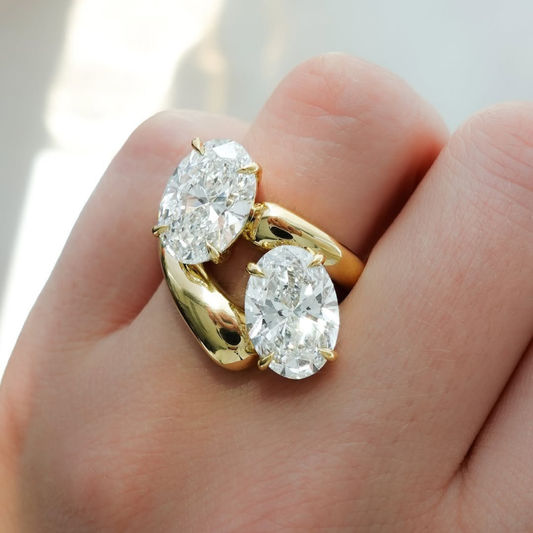 Oval Toi et Moi Diamond Ring Lab Grown Bypass Ring