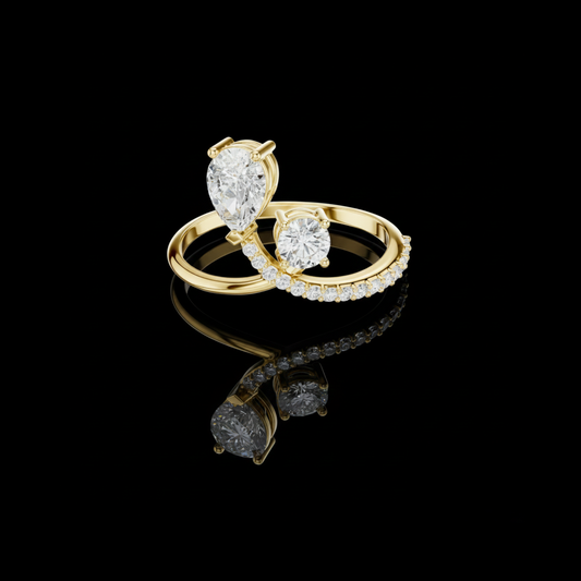 0.55 CT Luxurious Pear and Round Cut Moissanite Diamond Minimal Pave Engagement Ring For Women
