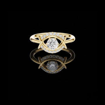 Round Cut Lab Grown Diamond Evil Eye Pave Engagement Ring