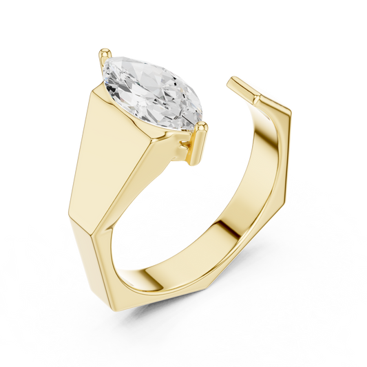 1.00 TCW Aurora Marquise Contemporary Ring with Elongated Lab Grown Diamond Center