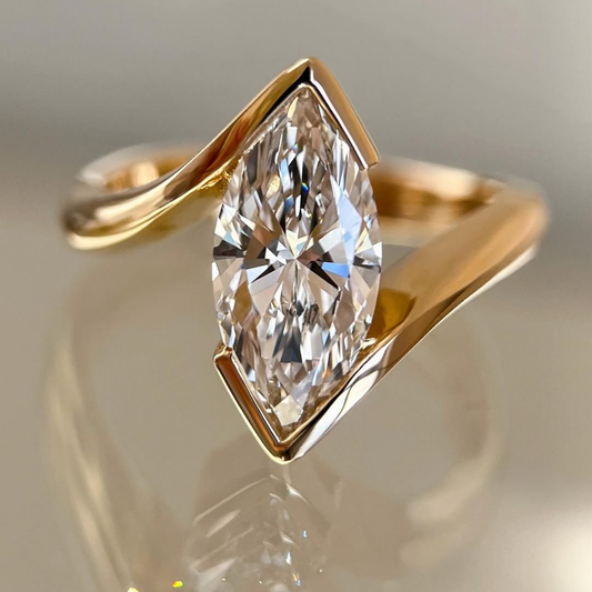 Marquise Lab Grown Diamond Solitaire Bypass Half Bezel Promise Ring