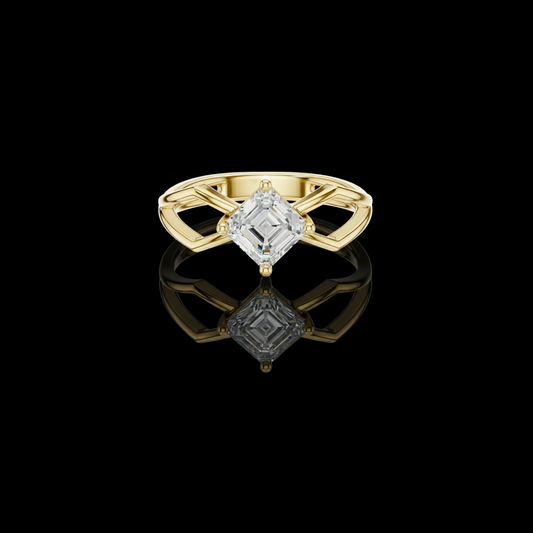 Asscher Cut Moissanite Diamond Solitaire Ring Open Split Shank