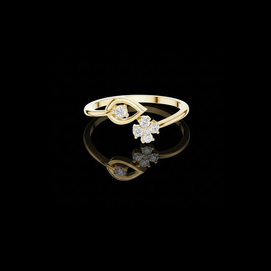 0.12 TCW Celestial Loop Moissanite Diamond Cluster Ring in Polished Gold with Open Swirl Band Design