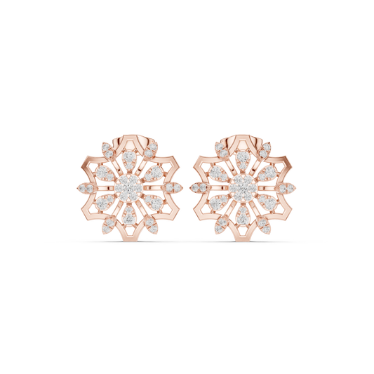 Ornate Mandala Moissanite Diamond Stud Earring with Round Center Stone