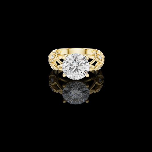 3.50 CT Lattice Crown Round Brilliant Moissanite Diamond Ring with Sculpted Detailing