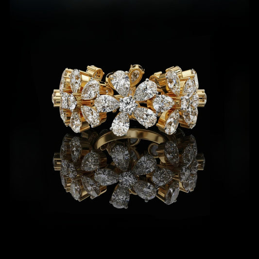 4.17 CT Luxury Floral Ring in Moissanite Diamond Bold Cocktail Jewelry with Pear-Cut Stones for Women