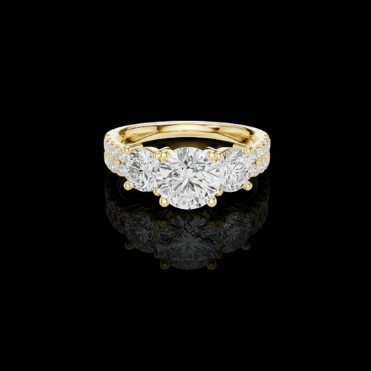 1.30 CT Featuring Three Stone Gold Ring Round-Cut Center and Side Moissanite Diamonds With Pave Accents