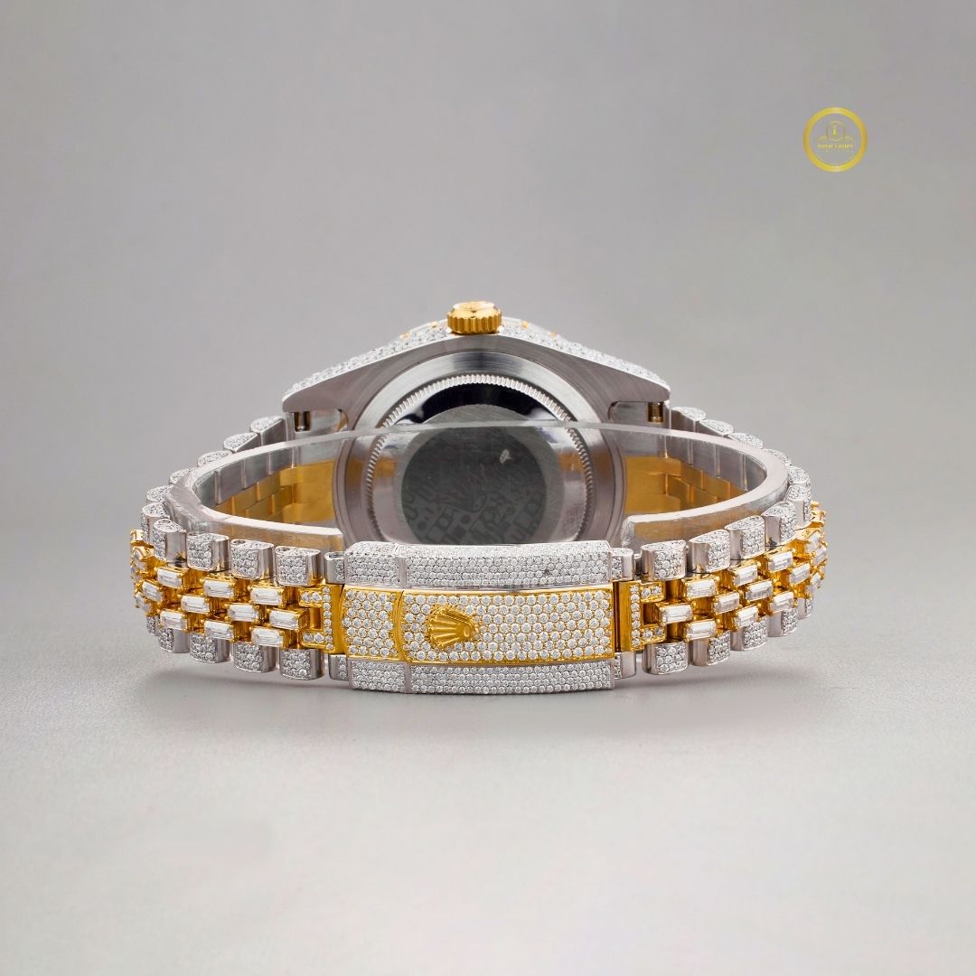 Imperial Gold and Silver Lab Diamond Encrusted Roman Luxury Timepiece with Full Pavé Dial and Baguette-Cut Detailing - View 4