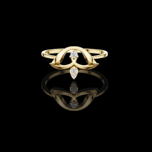 0.04 TCW Petal Ring with Dual Round Cut Moissanite Diamonds and Sculpted Open-Arc Design