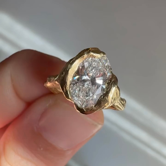 1.10 TCW Dazzling Raw Texture Moissanite Diamond Organic Bezel Set Sculptural Engagement Ring For Her