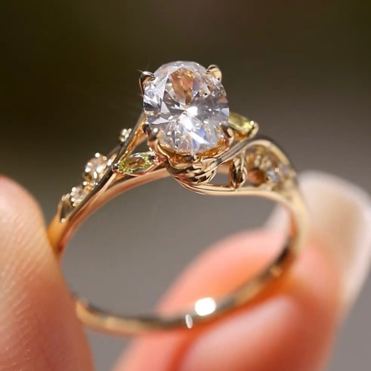 Nature Inspired Oval Lab Grown Diamond Solitaire Delicate Ring