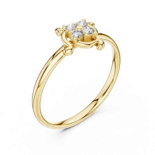 Round Moissanite Diamond Floral Cluster Ring With Slim Band