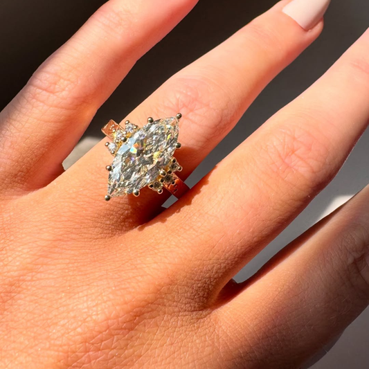 3.00 CT Exquisite Marquise Cut Lab Grown Diamond Ring With Intricate Vintage Side Diamonds