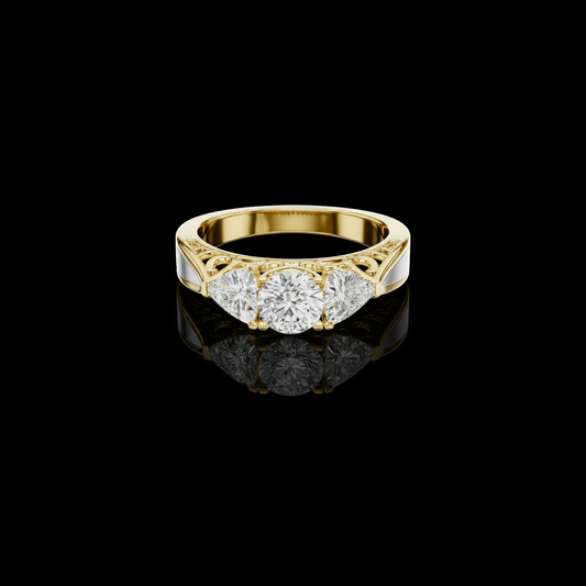 0.50 CT Ornate Trinity Three Stone Moissanite Diamond Ring with Trillion Decorative Accents