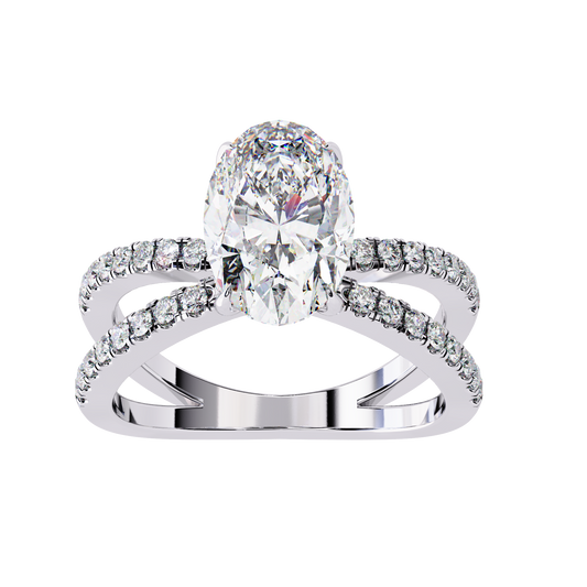 Oval Cut Split Shank Wedding Ring With Lab Grown Double Pave Bands