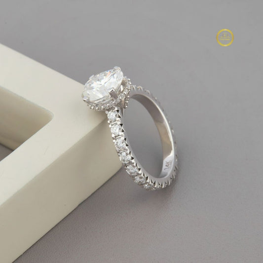 Oval Cut Lab Diamond Solitaire Pave Engagement Ring