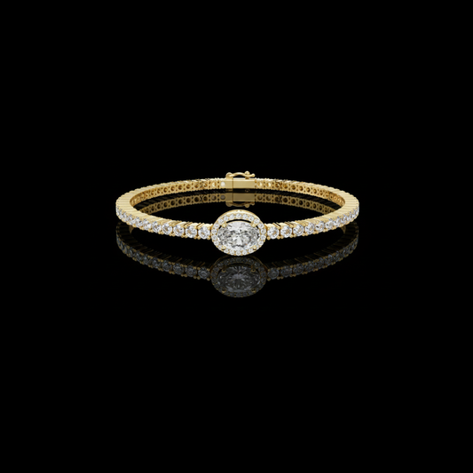 5.54 TCW Ethical Moissanite Diamond Tennis Bracelet with Oval Halo Center and Brilliant Round Accents