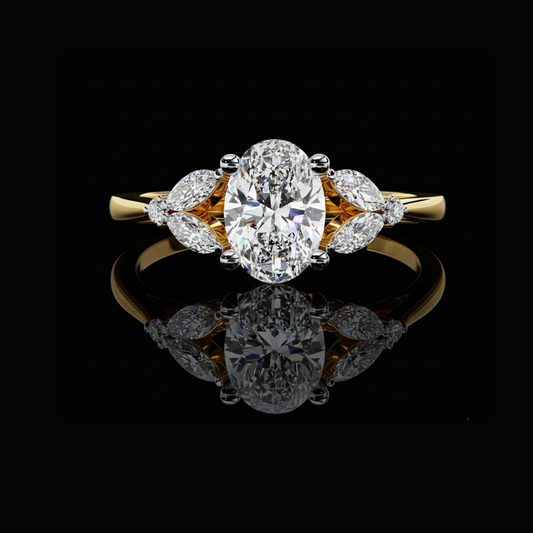 1.06 CT Exquisite Oval Cut Moissanite Diamond Ring with Marquise Side Stones for Women's Day