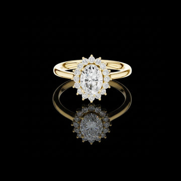 Oval Cut Halo Moissanite Diamond Ring with Pave Band