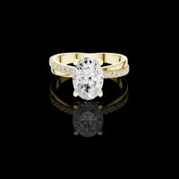 Oval Cut Solitaire Lab Grown Diamond Ring with Pave Band