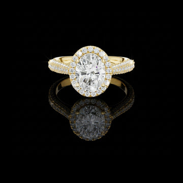 Oval Cut Halo Moissanite Diamond with Triple Pave Band Ring