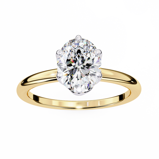 Six Pave Setting Oval Lab Diamond Solitaire Engagement Ring