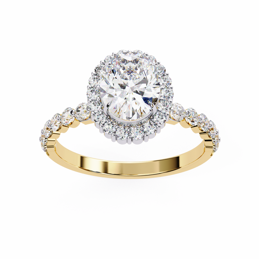 Classic Oval Halo Moissanite Diamond Engagement Ring With Pave Band