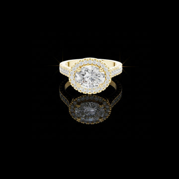 2.00 CT High-Shine Oval Brilliant Cut Halo Moissanite Diamond Ring in Gold with Pave Band