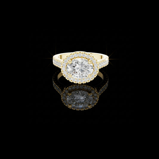 2.00 CT High-Shine Oval Brilliant Cut Halo Moissanite Diamond Ring in Gold with Pave Band