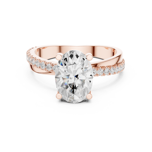 1.00 CT Stunning Oval Cut Solitaire Engagement Ring with Moissanite Diamond Pave Band