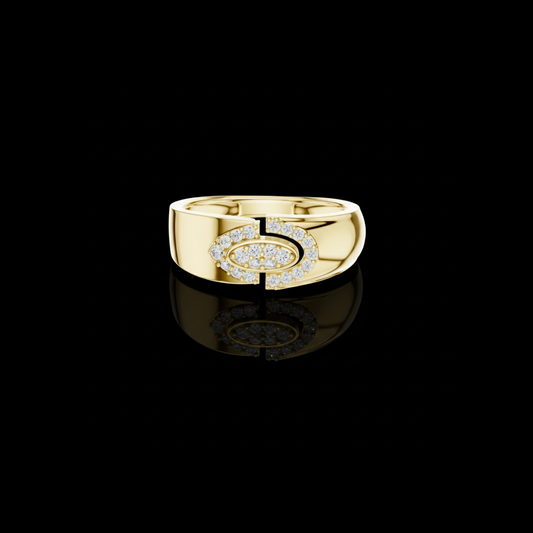 Round Cut Lab Grown Diamond Men's Modern Split Link Pave Gold Engagement Ring