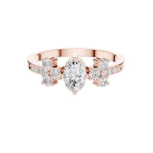 Side Floral Oval Moissanite Diamond Wedding Ring For Women