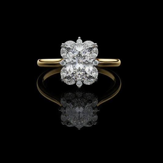 Oval Cut Diamond Floral Cluster Halo Moissanite Diamond Ring