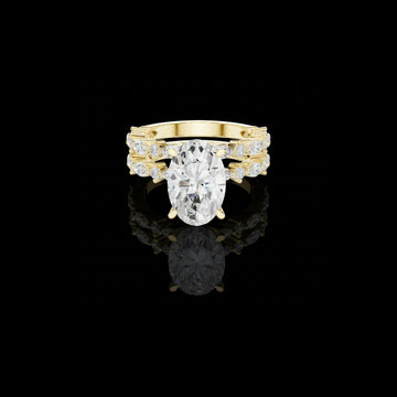 3.00 CT Opulent Couture Bridal Oval Cut Ring with Double Row Moissanite Diamond Gallery Statement Jewelry