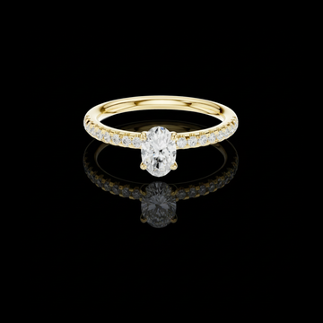 Oval Cut Lab Grown Diamond Solitaire Ring with pave Gold Band