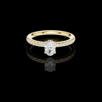 Oval Cut Moissanite Diamond Solitaire Ring with pave Gold Band
